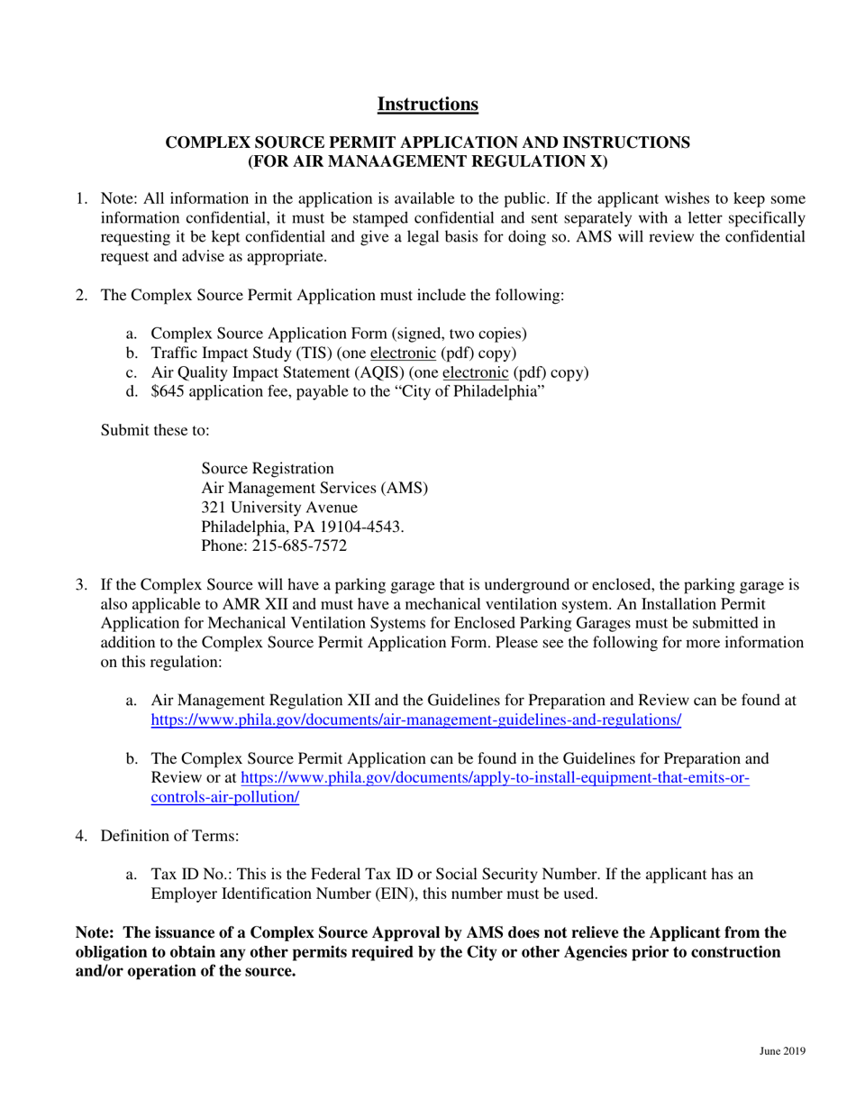 City of Philadelphia, Pennsylvania Complex Source Permit Application