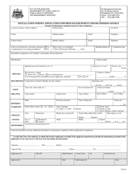 Document preview: Installation Permit Application for Process Equipment Minor Emission Source - City of Philadelphia, Pennsylvania