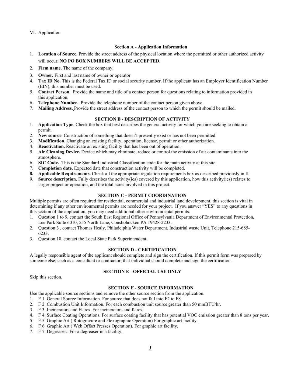 Instructions for Application for Plan Approval to Construct, Modify or Reactivate an Air Contamination Source and / or Air Cleaning Device - City of Philadelphia, Pennsylvania, Page 2