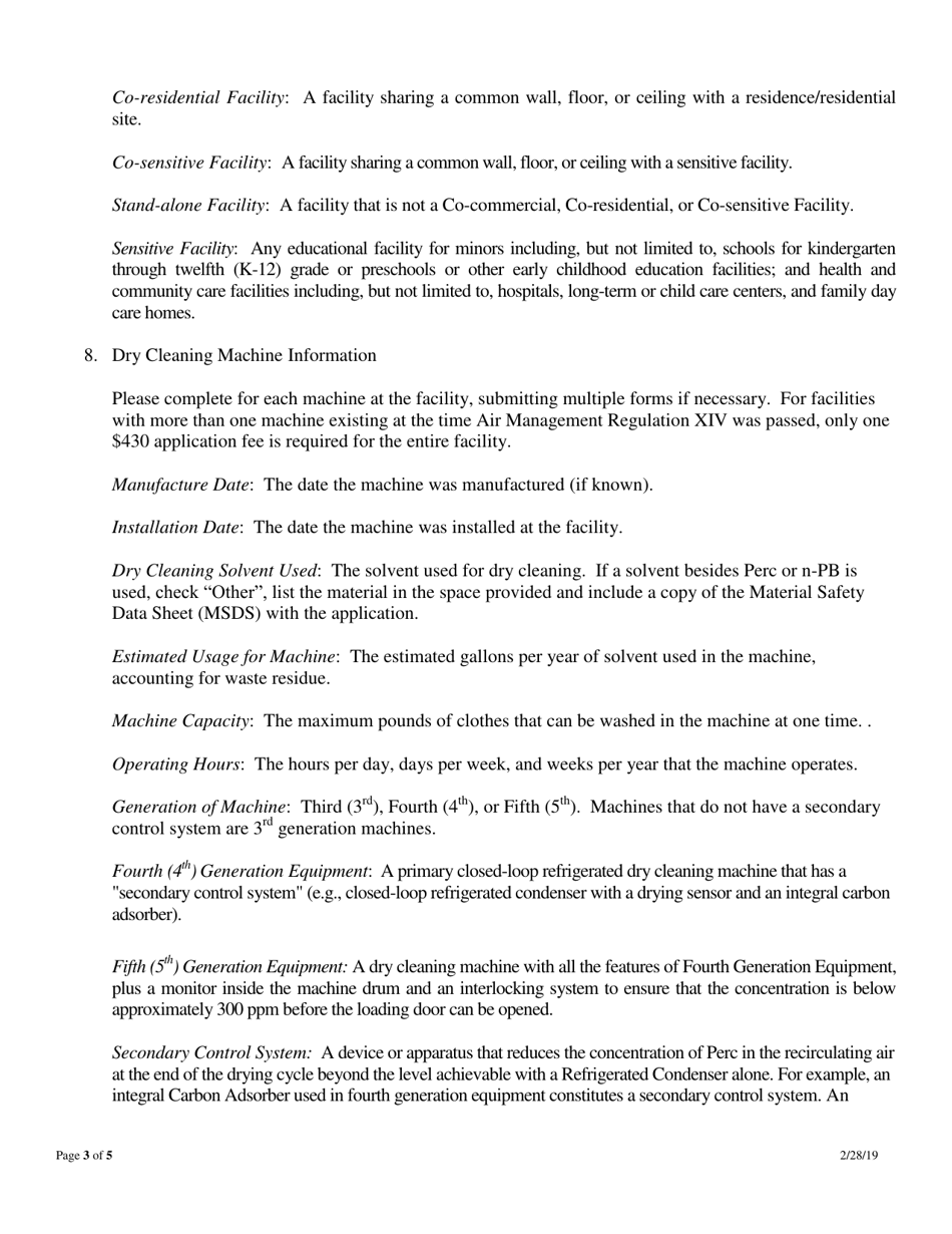 Installation Permit Application for Dry Cleaning and Ancillary Equipment - City of Philadelphia, Pennsylvania, Page 3