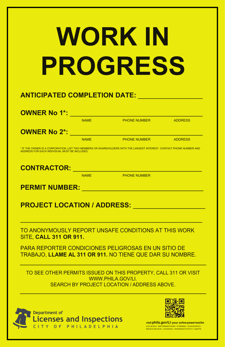 Project Information Sign Template - City of Philadelphia, Pennsylvania, Page 1