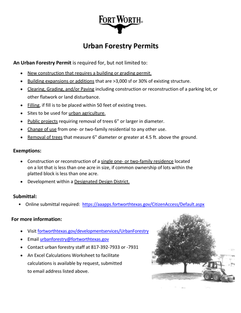 Application for Urban Forestry Permit - City of Fort Worth, Texas Download Pdf