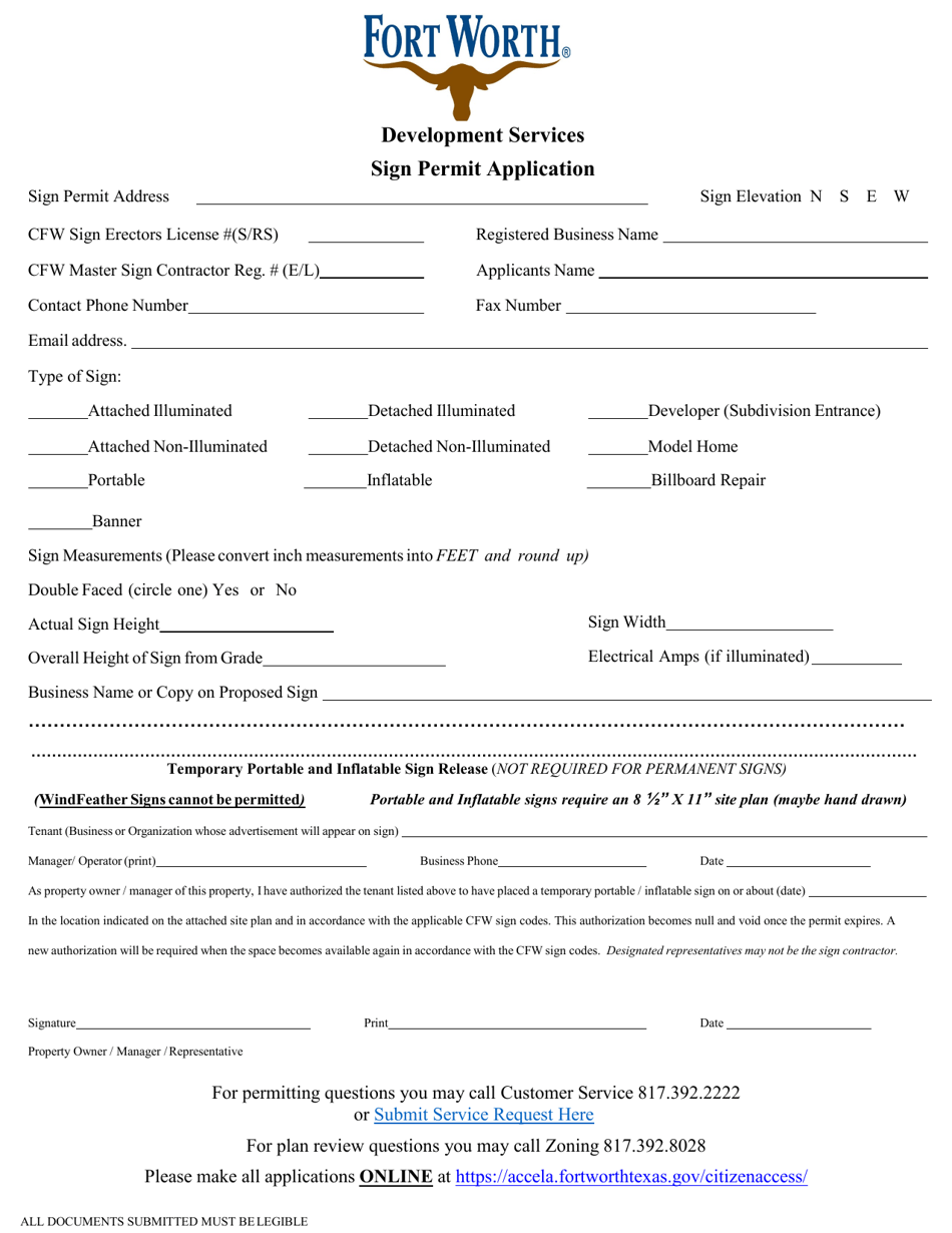 Sign Permit Application - City of Fort Worth, Texas, Page 1
