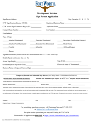 Document preview: Sign Permit Application - City of Fort Worth, Texas
