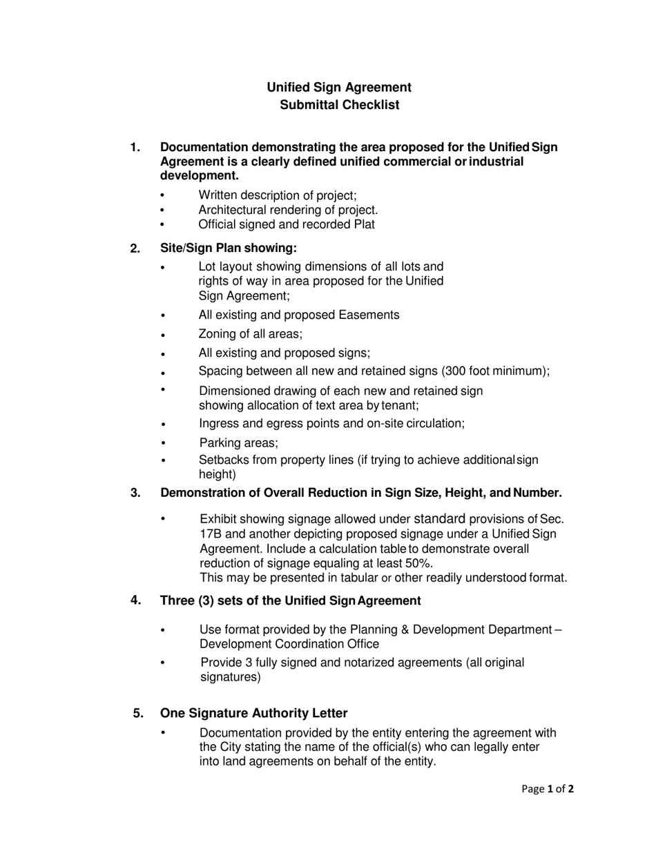 Unified Sign Agreement Application - City of Fort Worth, Texas, Page 1