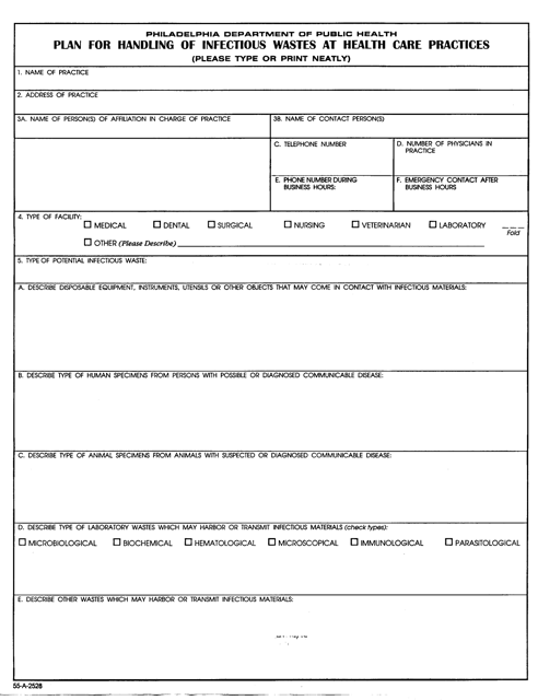 Form 55-A-2528 Plan for Handling of Infectious Wastes at Health Care Practices - City of Philadelphia, Pennsylvania