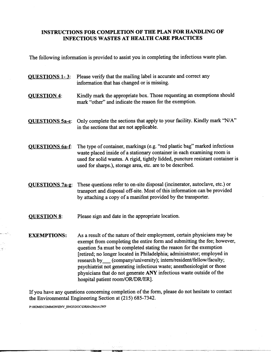 Form 55-A-2528 Plan for Handling of Infectious Wastes at Health Care Practices - City of Philadelphia, Pennsylvania, Page 3