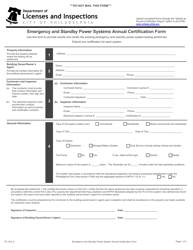 Document preview: Form TP_010_F Emergency and Standby Power Systems Annual Certification Form - City of Philadelphia, Pennsylvania