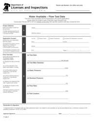 Document preview: Form P_029_F Water Flow Test Data Form - City of Philadelphia, Pennsylvania