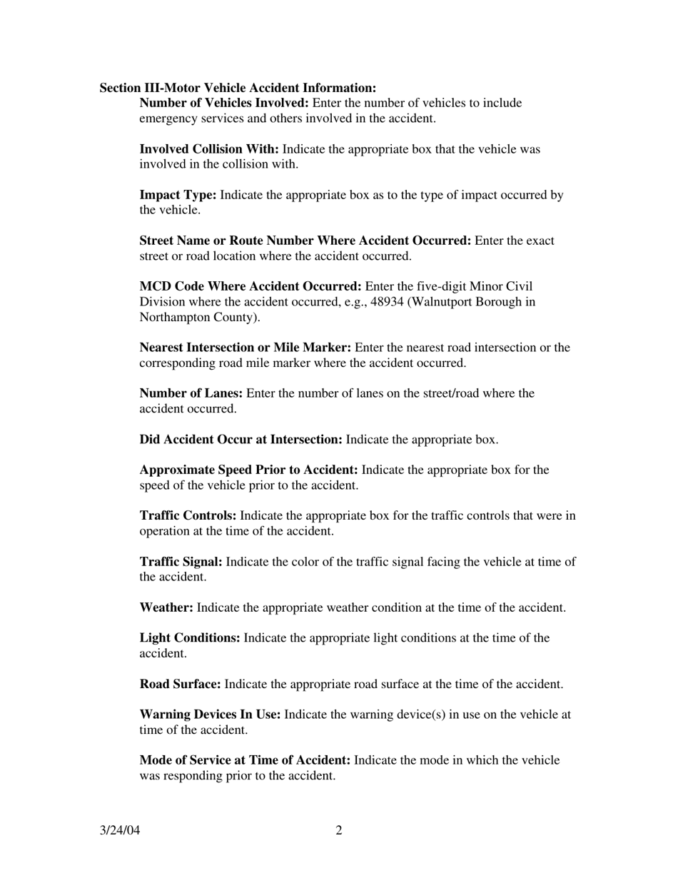 EMS Vehicle Collision and / or Personal Injury Report Form - City of Philadelphia, Pennsylvania, Page 4