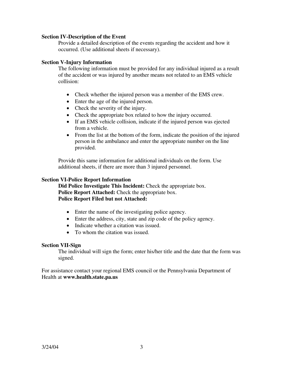 EMS Vehicle Collision and / or Personal Injury Report Form - City of Philadelphia, Pennsylvania, Page 5