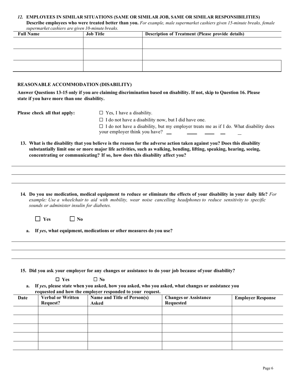 Employment Discrimination Intake Form - City of Philadelphia, Pennsylvania, Page 6
