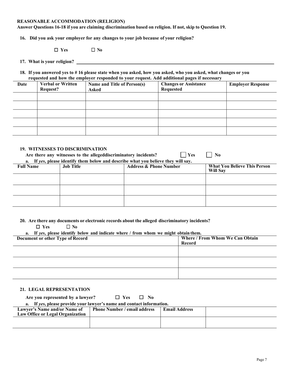 Employment Discrimination Intake Form - City of Philadelphia, Pennsylvania, Page 7