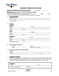 Document preview: Form CFW-9 Appendix A Grading Permit Application - City of Fort Worth, Texas