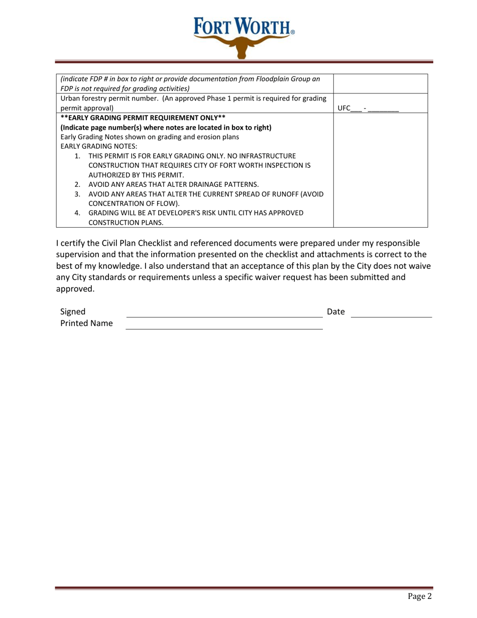 Form CFW-9 Appendix A Grading Permit Application - City of Fort Worth, Texas, Page 3