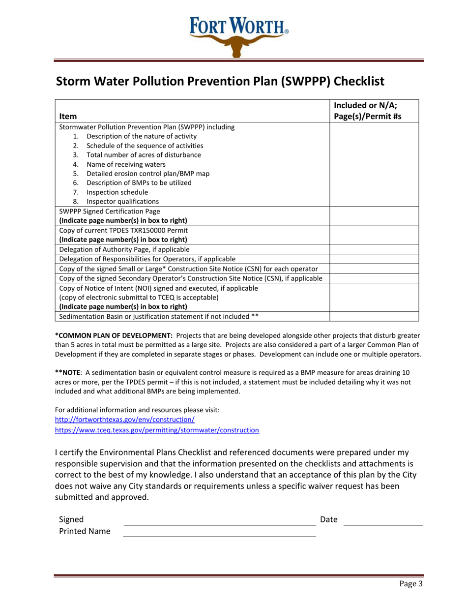 Form CFW-9 Appendix A Grading Permit Application - City of Fort Worth, Texas, Page 4