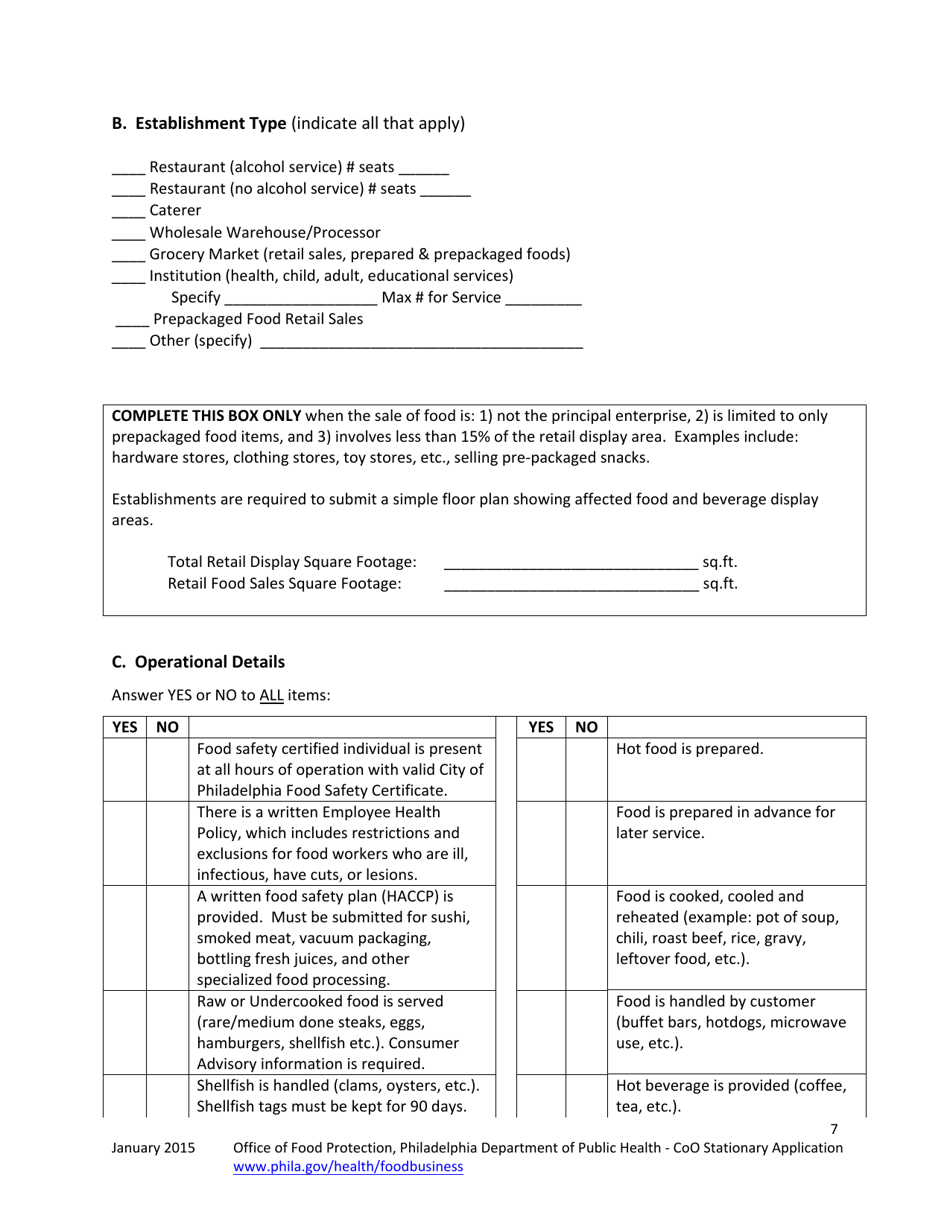 Food Business Plan Review for Change of Ownership / Licensee for Stationary Food Establishments - City of Philadelphia, Pennsylvania, Page 7