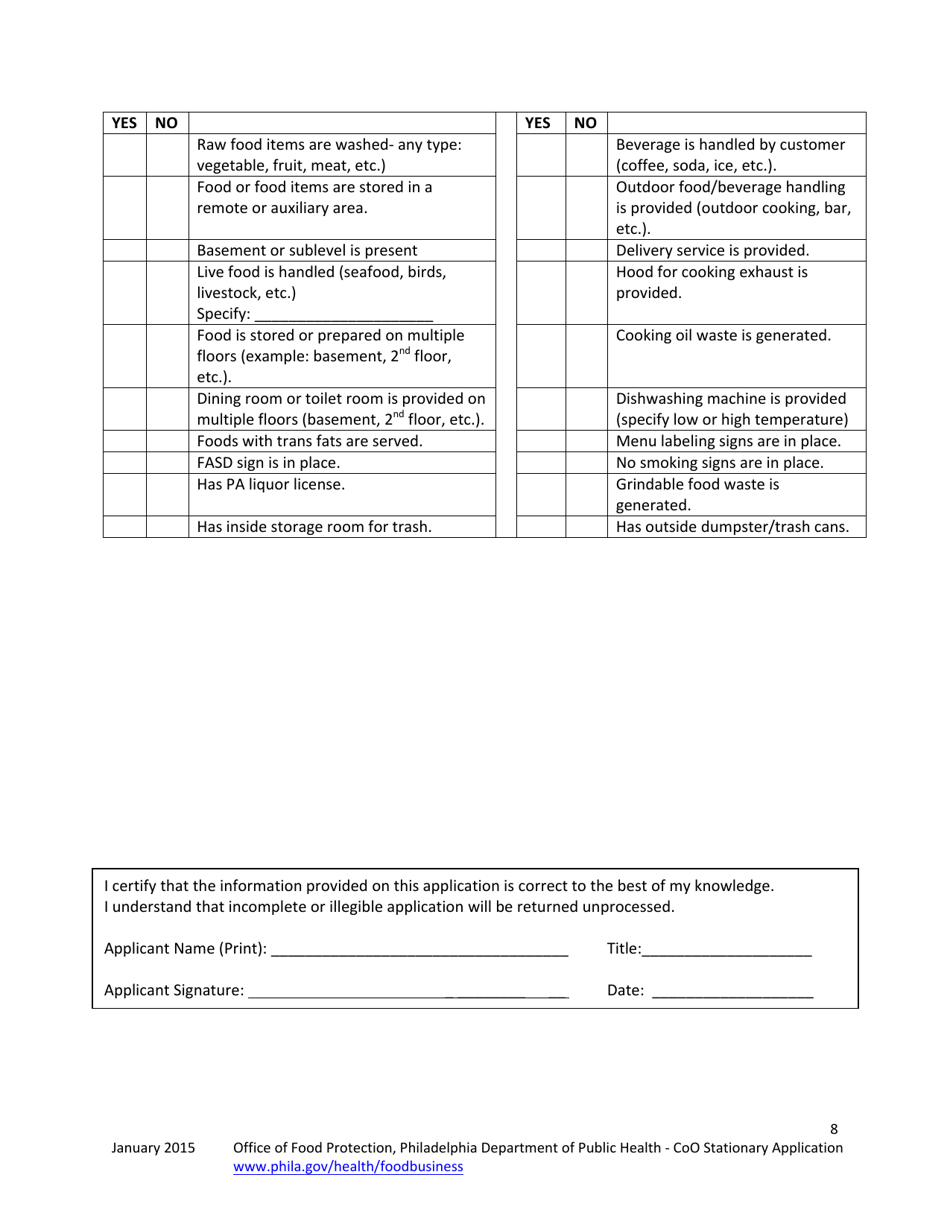 Food Business Plan Review for Change of Ownership / Licensee for Stationary Food Establishments - City of Philadelphia, Pennsylvania, Page 8