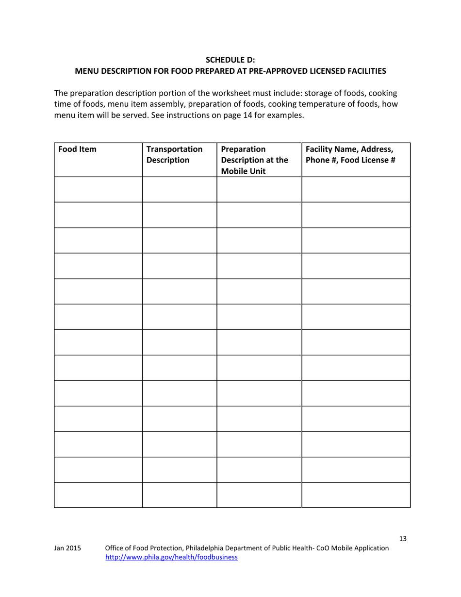 Mobile Food Businesses Plan Review for Change of Ownership and Licensee - City of Philadelphia, Pennsylvania, Page 13