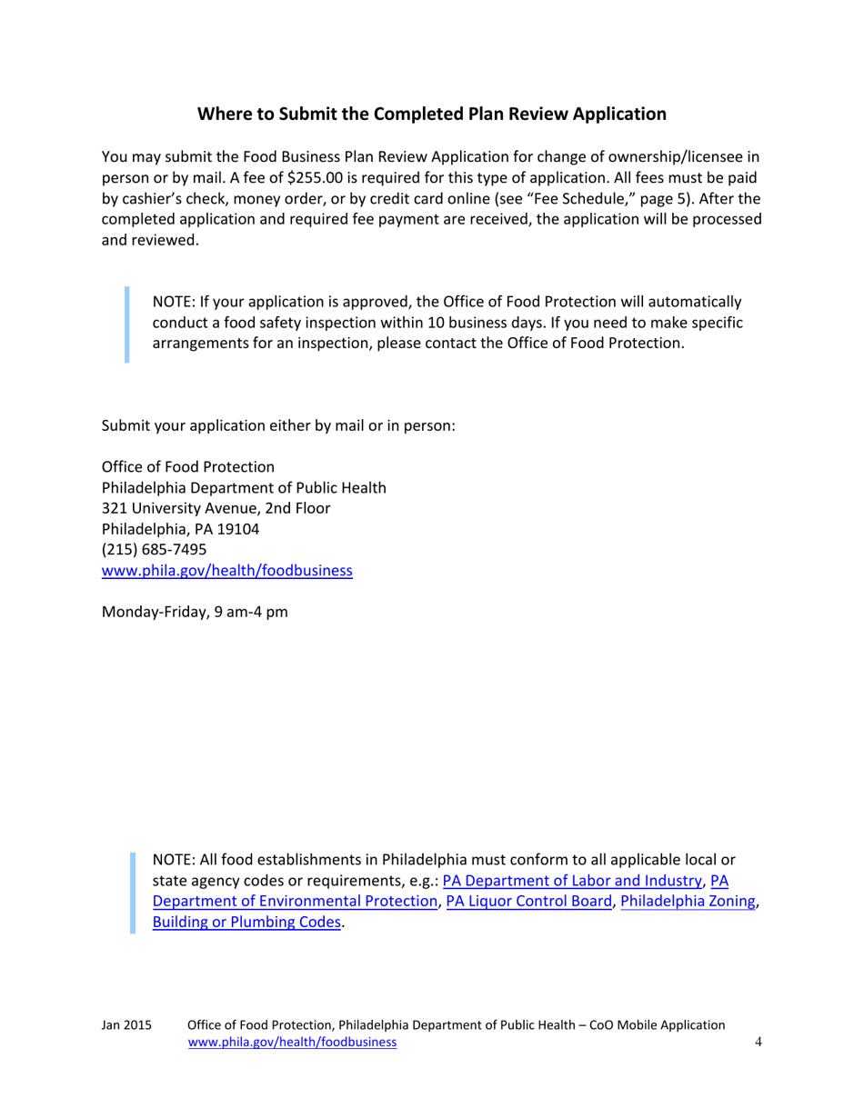 Mobile Food Businesses Plan Review for Change of Ownership and Licensee - City of Philadelphia, Pennsylvania, Page 4