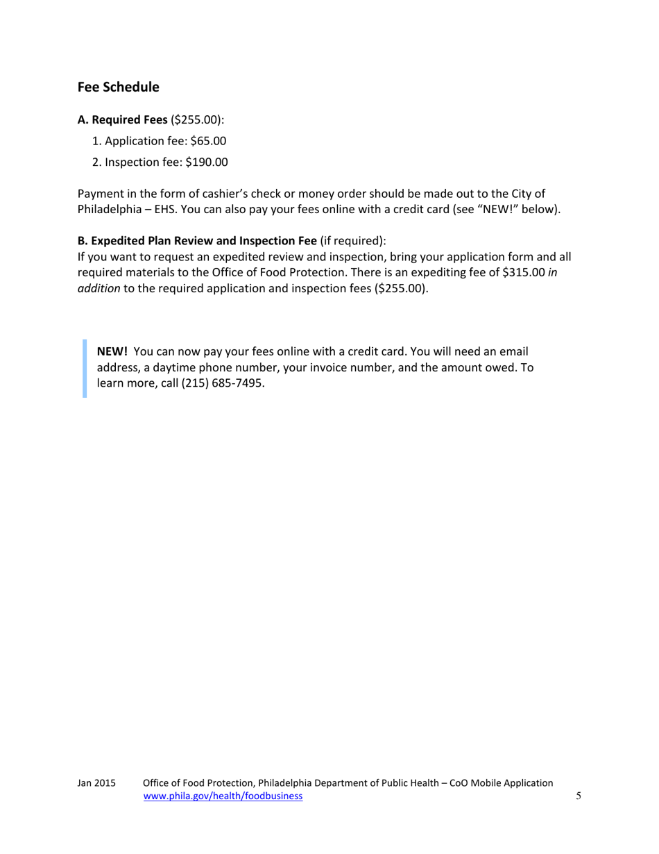 Mobile Food Businesses Plan Review for Change of Ownership and Licensee - City of Philadelphia, Pennsylvania, Page 5