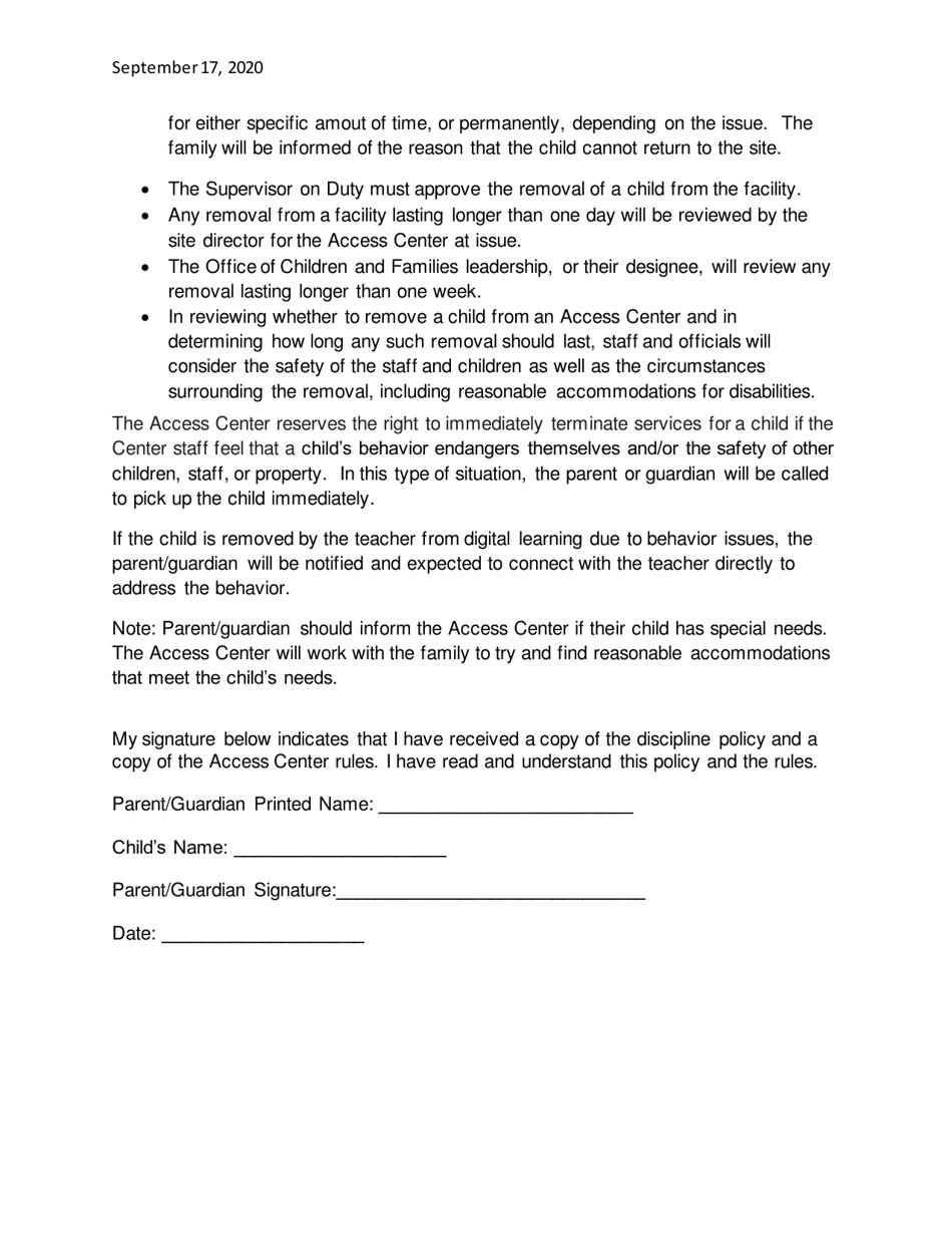 Access Center Discipline Policy - City of Philadelphia, Pennsylvania, Page 2