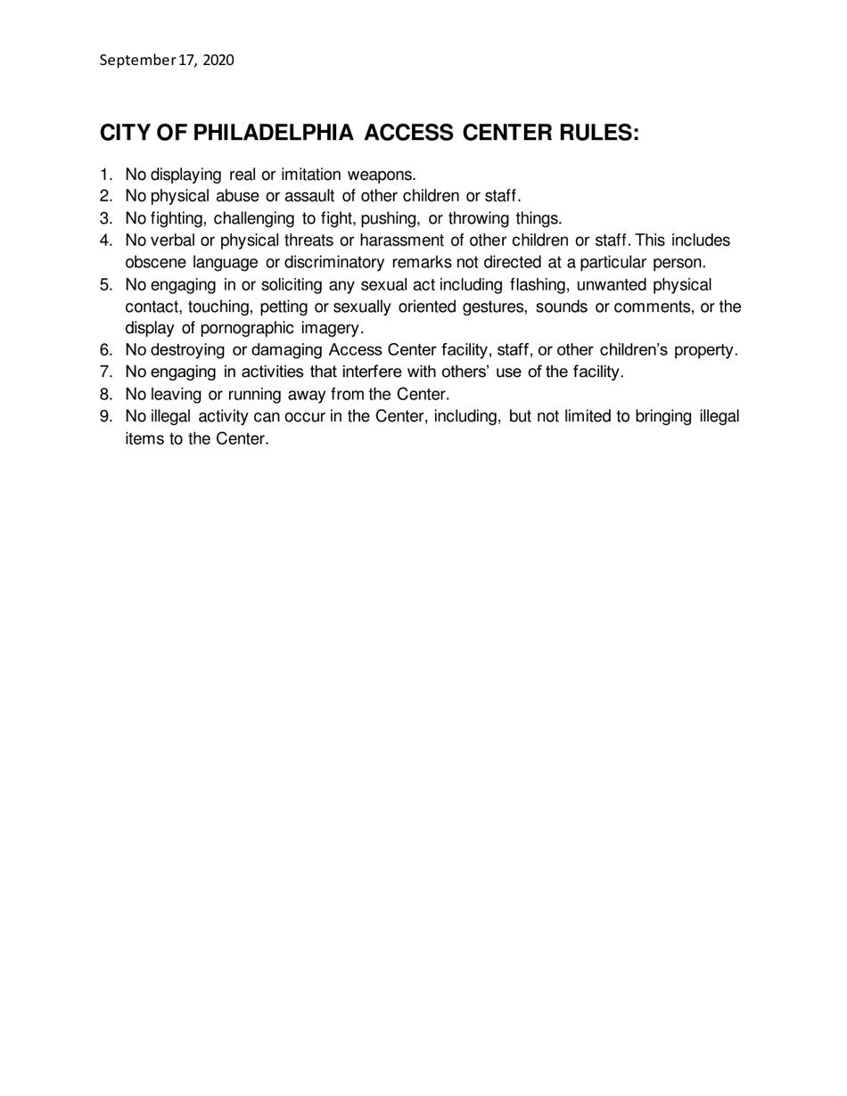 Access Center Discipline Policy - City of Philadelphia, Pennsylvania, Page 3