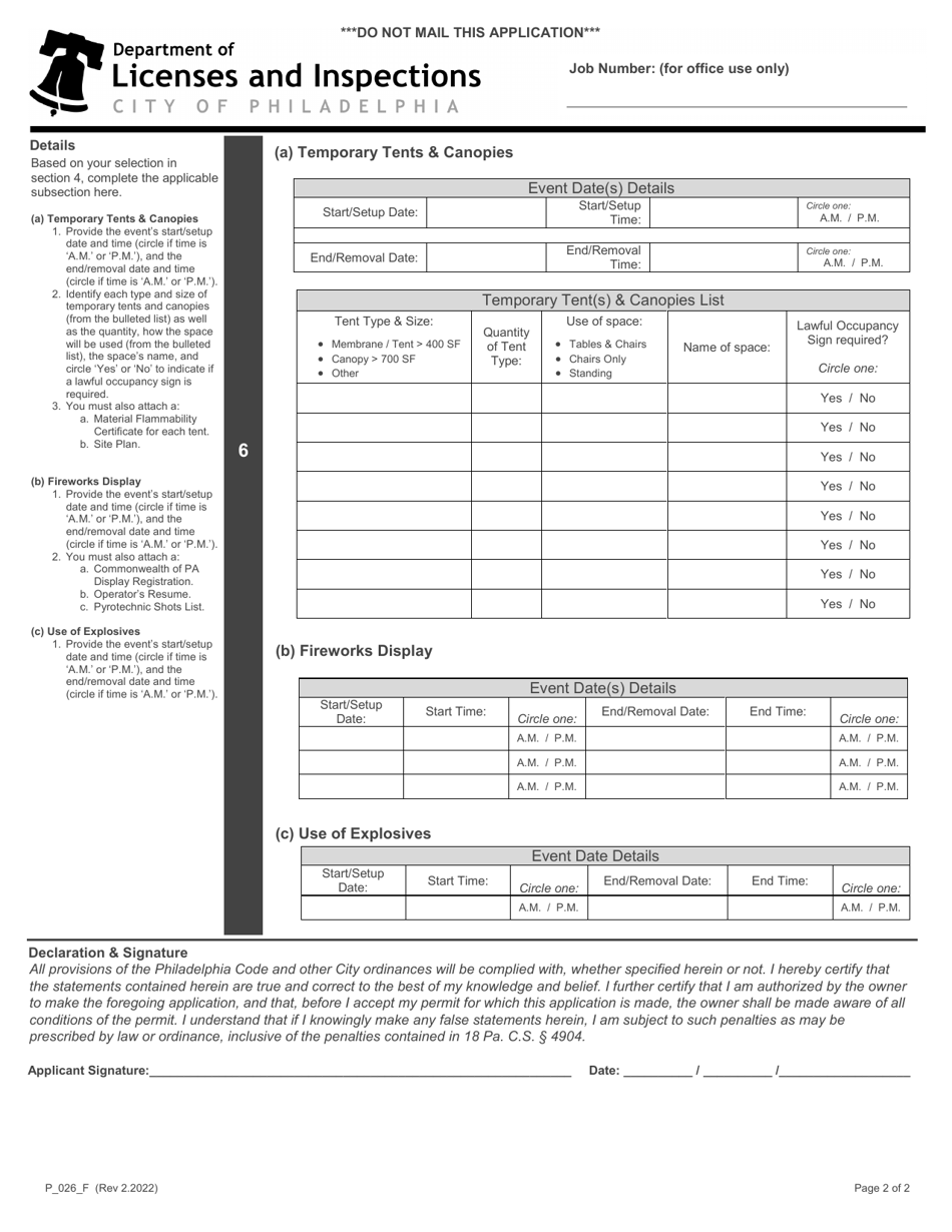 Form P_026_F Operations Permit Application - City of Philadelphia, Pennsylvania, Page 2