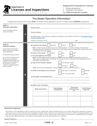 Form B (L_006_F) &quot;Tire Dealer Operation Information&quot; - City of Philadelphia, Pennsylvania
