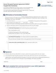 Document preview: Owner Occupied Payment Agreement (Oopa) Tangled Title Worksheet - City of Philadelphia, Pennsylvania