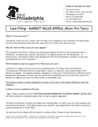 Document preview: Petition Seeking Permission to Appeal Market Value Late (Nunc Pro Tunc) - City of Philadelphia, Pennsylvania