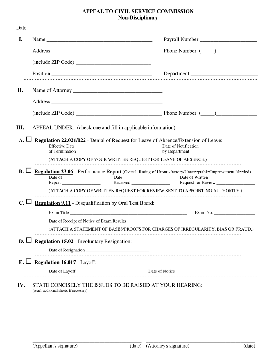 Appeal to Civil Service Commission - Non-disciplinary - City of Philadelphia, Pennsylvania, Page 1