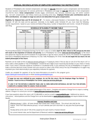 Instructions for Annual Reconciliation of Employee Earnings Tax - City of Philadelphia, Pennsylvania