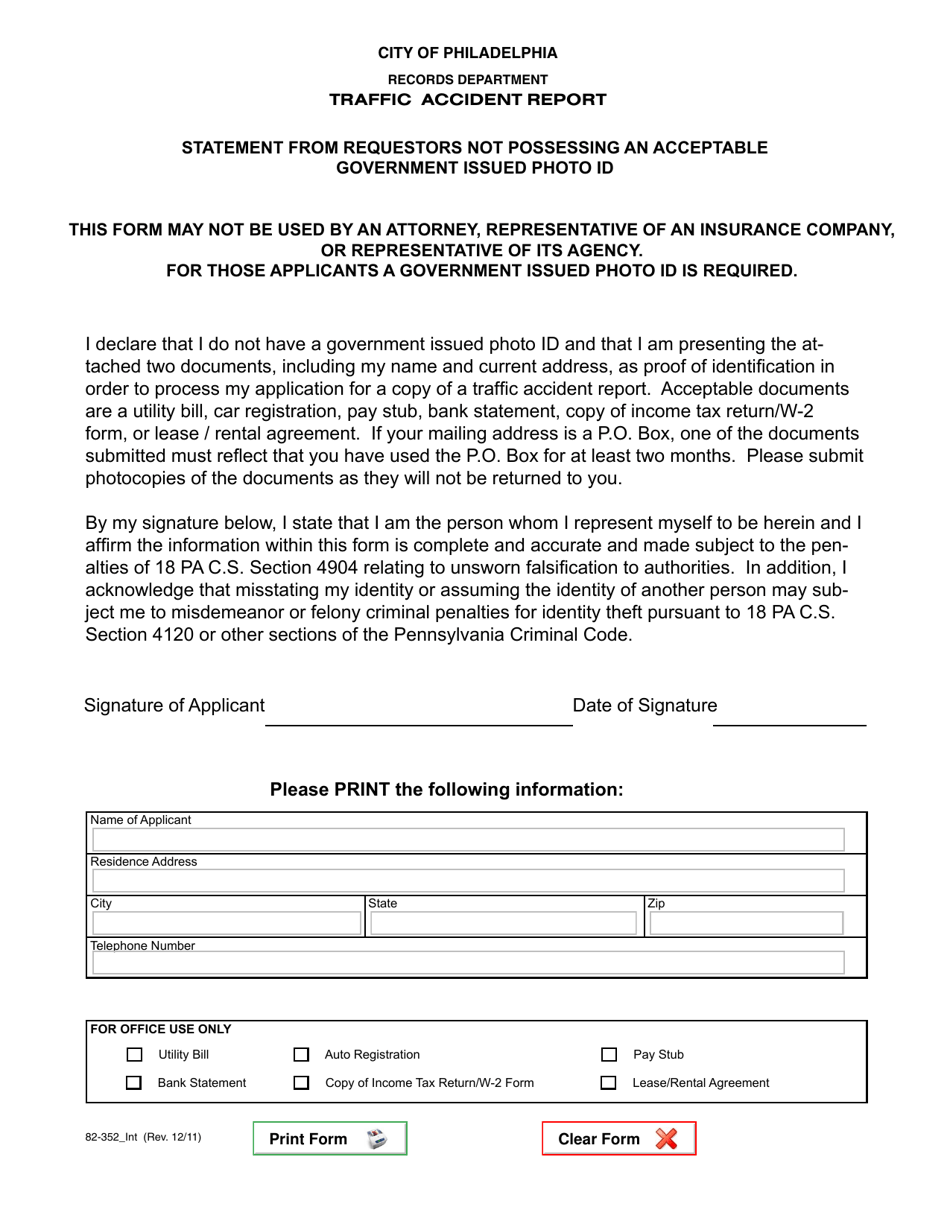 Form 82-352 - Fill Out, Sign Online and Download Fillable PDF, City of ...