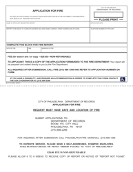 Document preview: Form 82-311 Application for Fire Report - City of Philadelphia, Pennsylvania