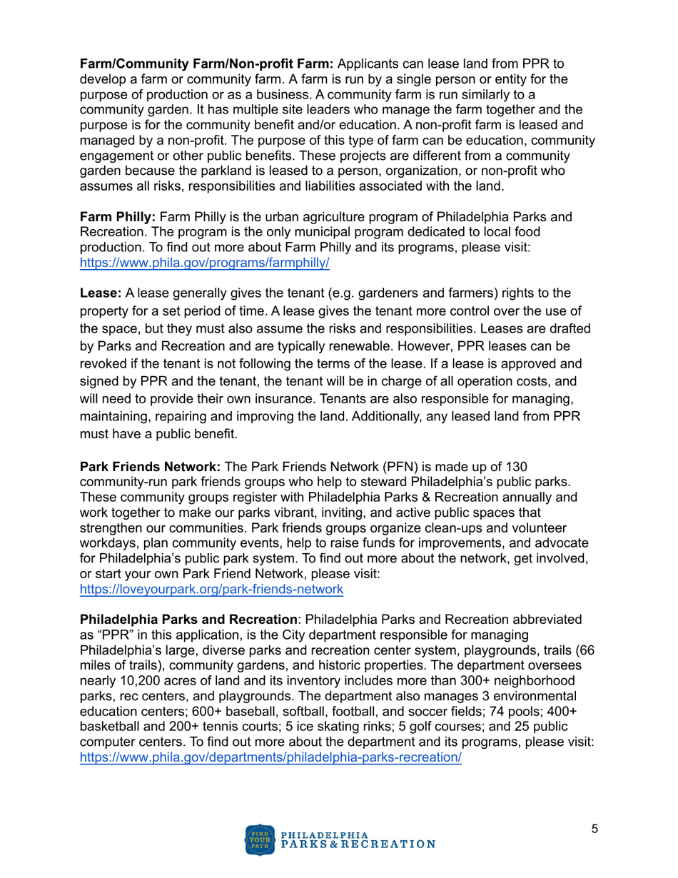 Community Agriculture Project Application - City of Philadelphia, Pennsylvania, Page 5