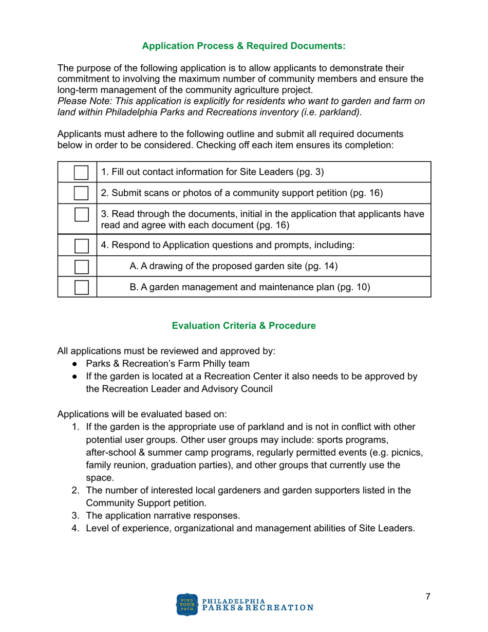 Community Agriculture Project Application - City of Philadelphia, Pennsylvania, Page 7