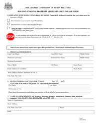 Housing and Real Property Discrimination Intake Form - City of Philadelphia, Pennsylvania, Page 2