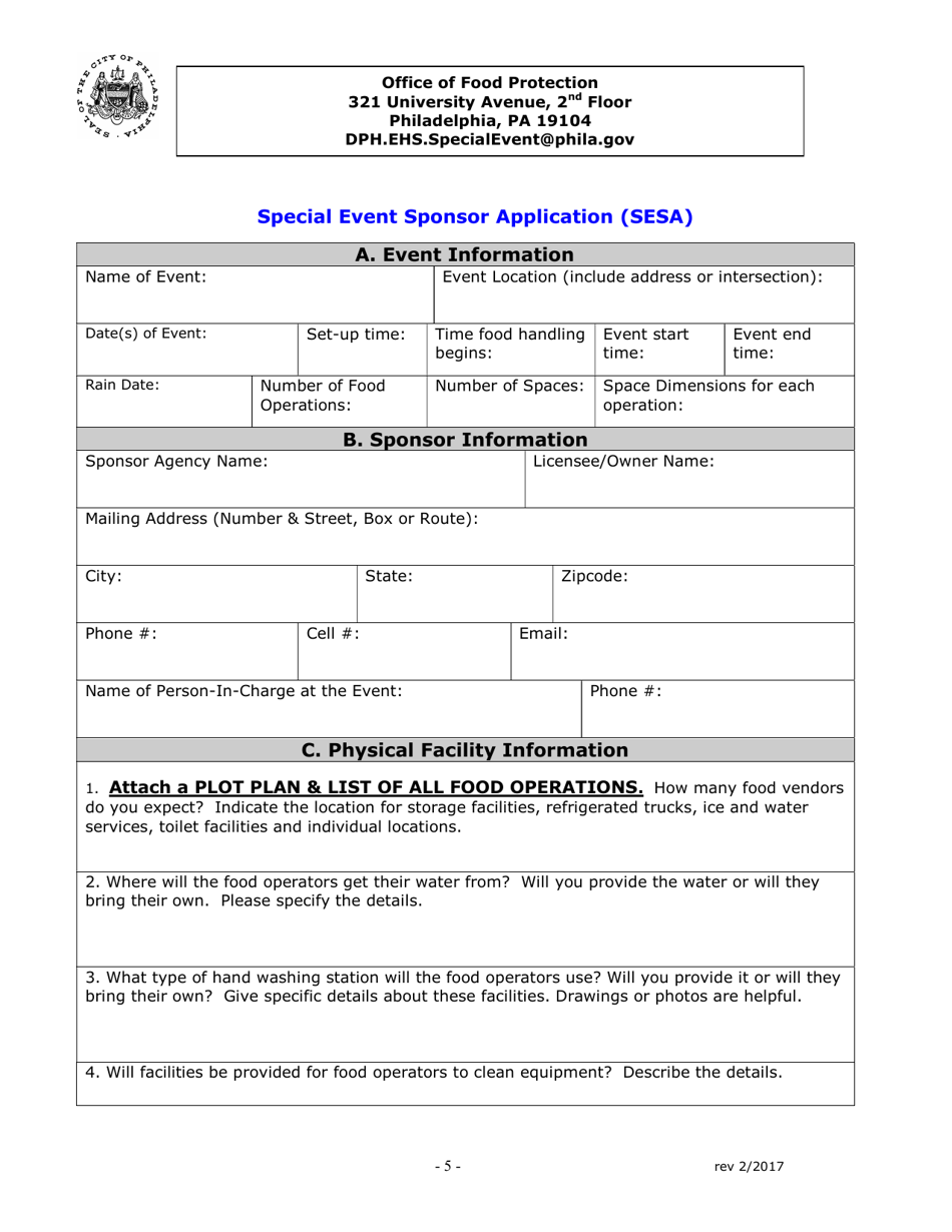 Special Event Sponsor Application (Sesa) - City of Philadelphia, Pennsylvania, Page 5