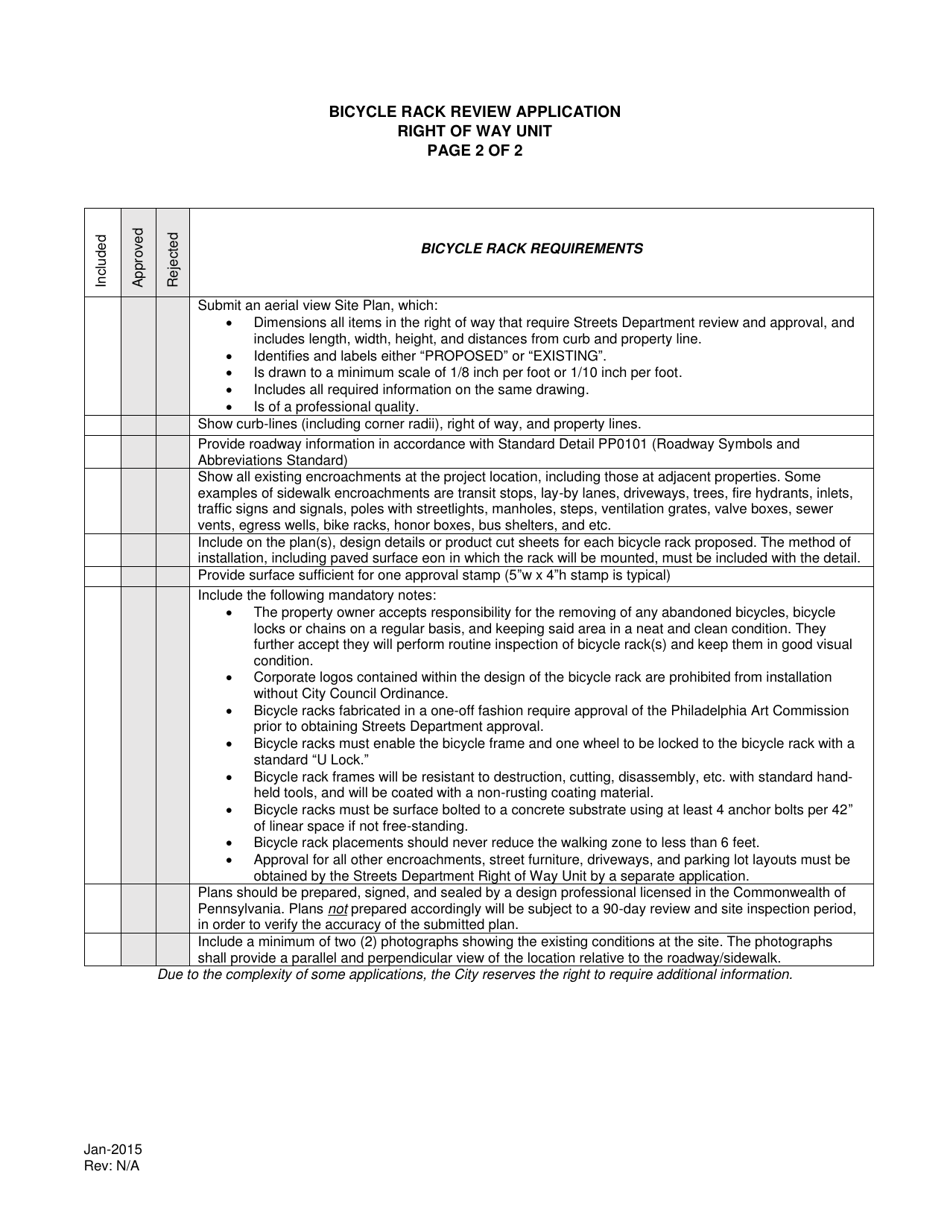 Bicycle Rack Review Application - City of Philadelphia, Pennsylvania, Page 2