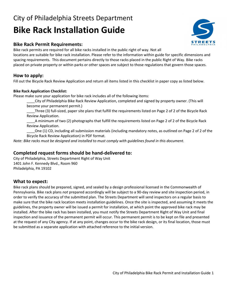 Bicycle Rack Review Application - City of Philadelphia, Pennsylvania, Page 3