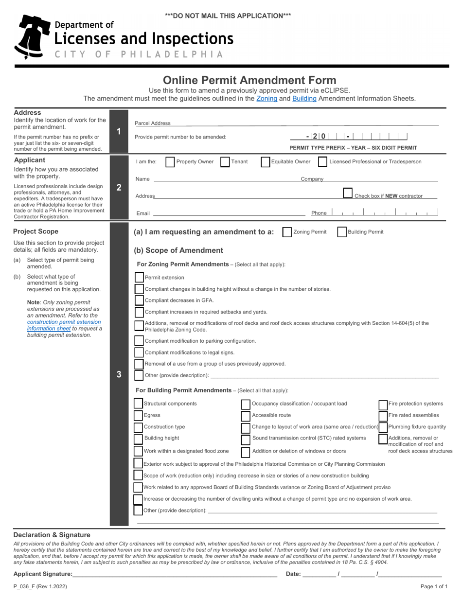 Form P_036_F - Fill Out, Sign Online and Download Fillable PDF, City of ...