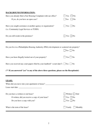 Intake Questionnaire for the Philadelphia Fair Housing Commission - City of Philadelphia, Pennsylvania, Page 2