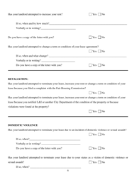 Intake Questionnaire for the Philadelphia Fair Housing Commission - City of Philadelphia, Pennsylvania, Page 6