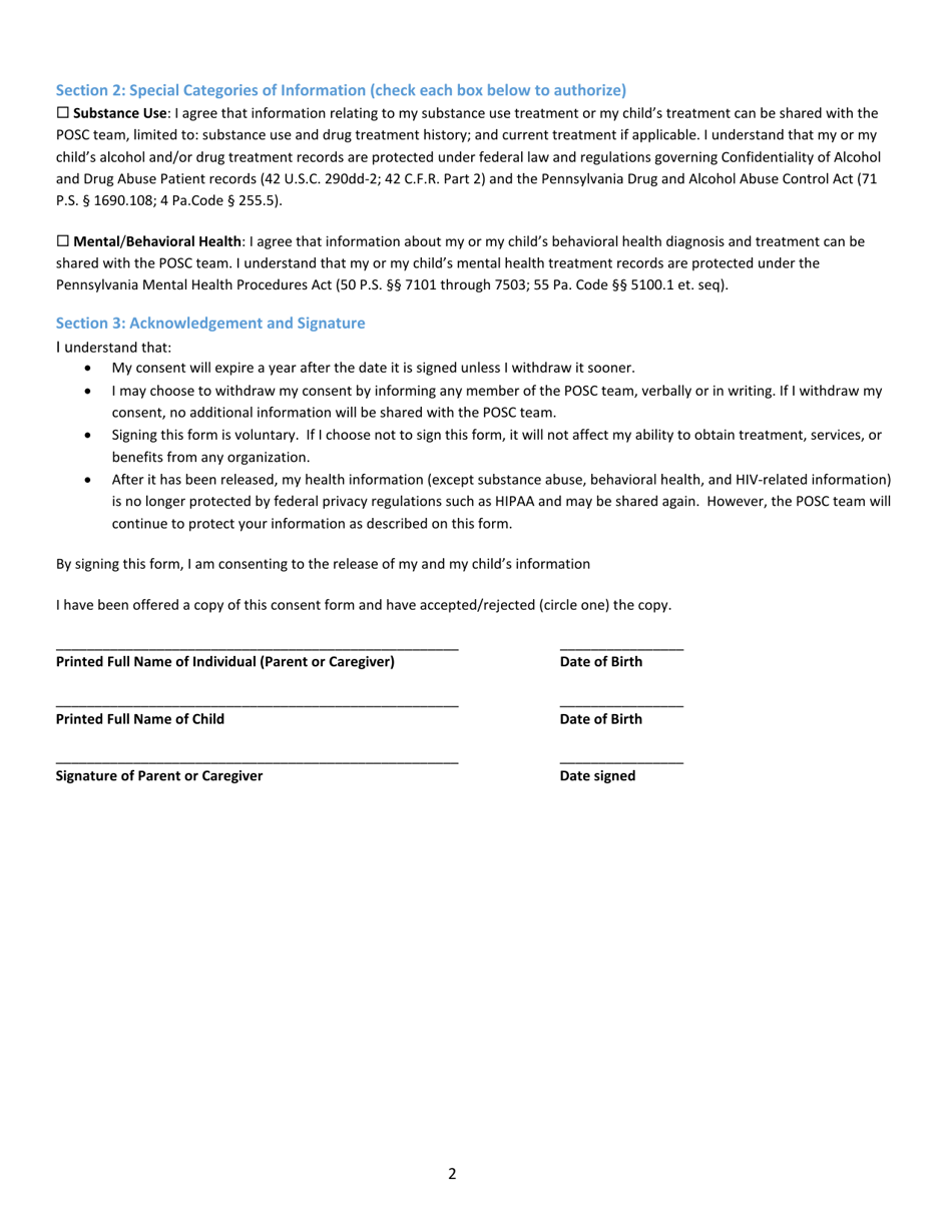 Plan of Safe Care Authorization and Template - City of Philadelphia, Pennsylvania, Page 2