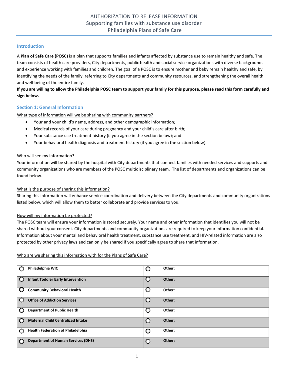 City of Philadelphia, Pennsylvania Plan of Safe Care Authorization and ...
