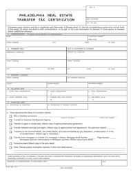 Form 82-127 &quot;Real Estate Transfer Tax Certification&quot; - City of Philadelphia, Pennsylvania