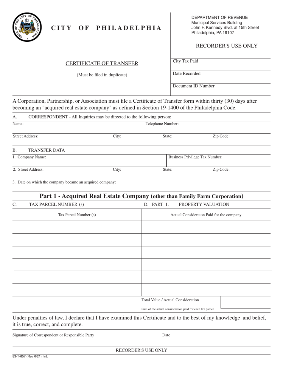 Form 83T657 Fill Out, Sign Online and Download Fillable PDF, City