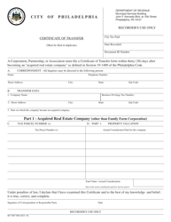 Form 83-T-657 Real Estate Transfer Tax Certificate (Entities) - City of Philadelphia, Pennsylvania
