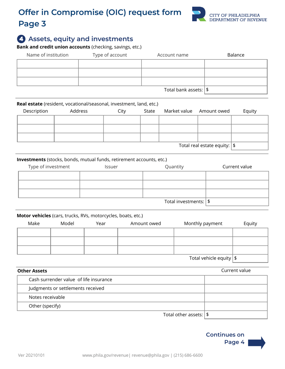 Offer in Compromise (OIC) Request Form - City of Philadelphia, Pennsylvania, Page 3